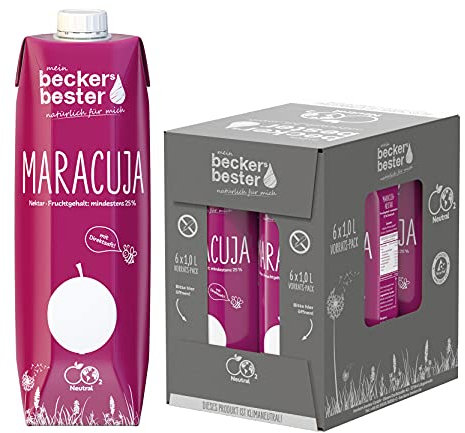 beckers bester Maracuja- 6er Pack - Maracujanektar - mit Direktsaft - Co2-neutral hergestellt - Vegan - Ohne Konservierungsmittel - Ohne Gentechnik - Laktosefrei - (6 x 1000 ml)