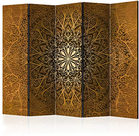 decomonkey Paravent Raumteiler Innen Mandala Ornament, 225x172 cm, 5-teilig | Einseitig, Wohnzimmer, Room Divider, Wall, Raumteiler Stehend, Trennwand, Sichtschutz, Spanische Wand, Sichtschutzwand, Holz