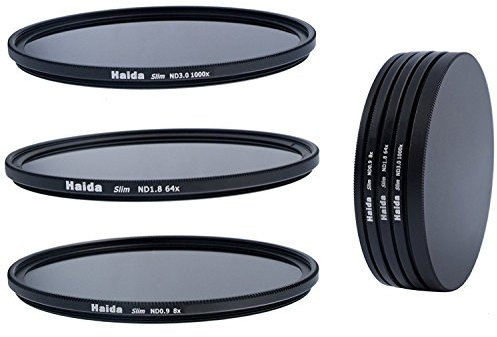 Haida Slim Neutral Graufilter Set bestehend aus ND8, ND64, ND1000 Filtern 62mm inkl. Stack Cap Filtercontainer + Pro Lens Cap mit Innengriff