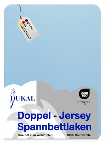 Dukal | Spannbettlaken | 90x200 – 100x200 cm | aus hochwertigem DOPPEL-Jersey | 100% Baumwolle | Farbe: ciel