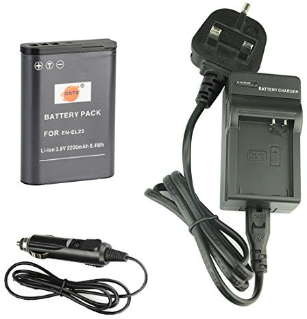 DSTE EN-EL23 Batterie Li-ION Rechargeable + DC152U Chargeur de Voyage et de Voiture Compatible avec Appareil Photo numérique Nikon Coolpix P600 S810c P900S