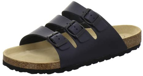 AFS-Schuhe 3133, Bequeme Pantoletten für Herren mit Fussbett, sportliche Sandalen aus Leder, Arbeitsschuhe Made in Germany (43 EU, Navy Glattleder)