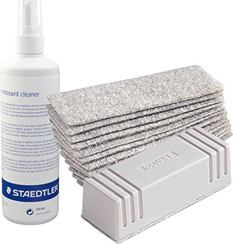 Staedtler 681 Lumocolor whiteboard cleaner Reinigungsspray, 250 ml Reinigungsset Wischer für Trockenreinigung Set Mit Ersatzfilze Mega Bundle