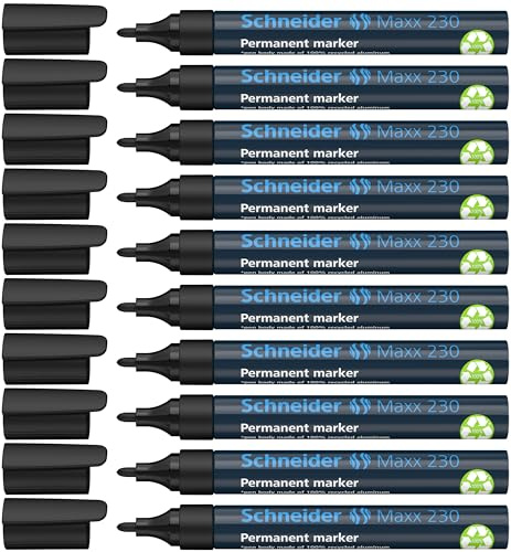 Schneider Maxx 230 Permanent-Marker mit Rundspitze (nachfüllbar, Cap-Off-Ink, Aluminiumschaft, 1 - 3 mm) 10er Packung schwarz