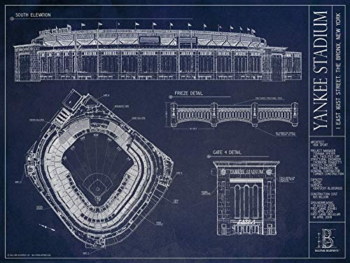 Yankee Stadium Blueprint Style Print - New York Yankees