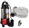 Agora-Tec® AT- Baupumpe-C-750W (mit Schneidwerk) Tauchpumpe für Schmutzwasser, Abwasser, für Fäkalien und organische Feststoffe mit Schwimmerschalter und max: 0,75 bar und max: 14000l/h inklusive C - STORZ Kupplung und (C-Schlauch: 15 Meter)