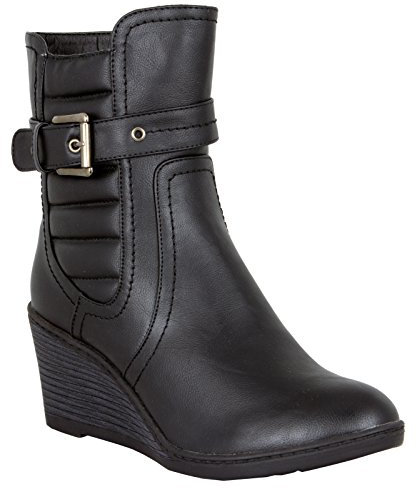 LOVENESS, Damen Keilabsatzstiefel Stiefeletten leicht gefuetterte Stiefel Boots, Farbe Schwarz, EU 41