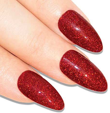 Falsche Nägel Bling Art Rot Gelnägel Stilett Mandel 24 Kunstnägel Lange Tipps mit Kleber