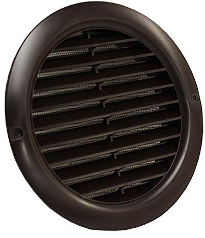 Kair Brown 125mm Circular Wall Vent Grille with Flyscreen and Rear Spigot | Fits inside 125mm round pipe Part: DUCVKC267, Push-fit installation, Integrated insect screen