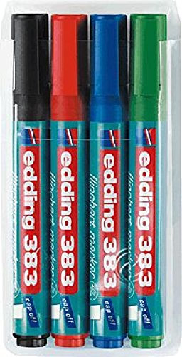 edding Flipchartmarker mit Keilspitze, 4er Set, farbig sortiert