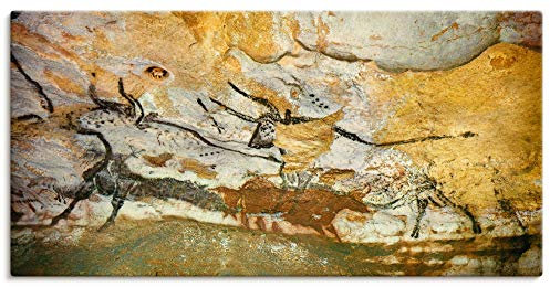 ARTLAND Wanddeko Leinwand Bilder Wandbild 100x50 cm Steinzeit Tiere Stier Ocker Antik Höhle von Lascaux 17.000 v.Chr. R2CC
