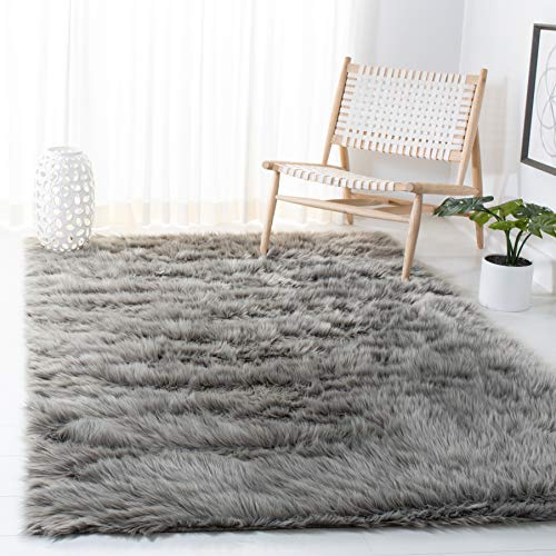 SAFAVIEH Faux Sheep Skin Collection 5' x 8' Grey FSS235D Silken Glam 2.35-inch Thick Area Rug