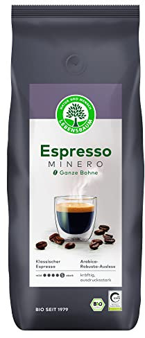 Lebensbaum Espresso Minero ganze Bohne, Bio-Röstkaffe aus 100% Arabica-Bohnen, kräftig intensiver Geschmack, satte Crema, 1 kg