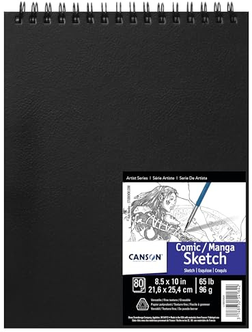 Canson Artist Series Comic and Manga Sketchbook, Wirebound Pad, 8.5x10 inches, 80 Sheets (65lb/96g) - Artist Paper for Adults and Students - Graphite, Charcoal, Pencil, Colored Pencil