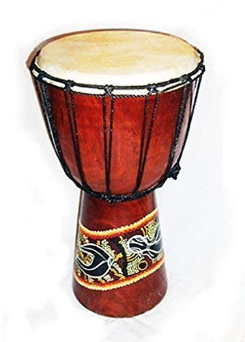 Double Duck 30 cm Hand Carved Djembe Bongo Drum, Brown, Wood, Goat Skin, Painted, Musical Instruments, Drum