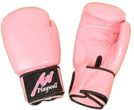 Playwell Boxe Gants Cuir avec Gratuit Boxe Bandes de Mains Rose - 10oz