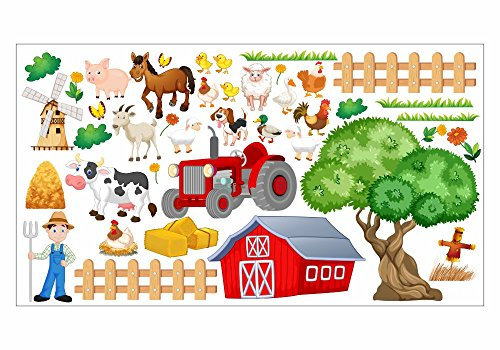 nikima - 020 Wandtattoo Bauernhof niedliche Tiere Traktor Farm Kuh - in 6 Größen - (Größe: 1000 x 560 mm)