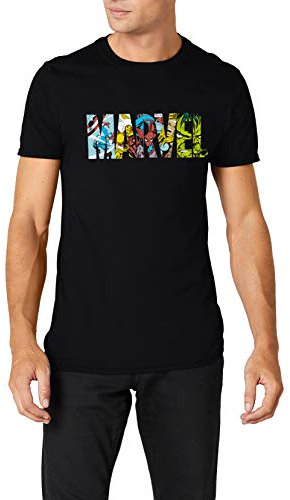 MARVEL Men's Marvel Comic Strip Logo T-shirt T Shirt, Black, XL UK