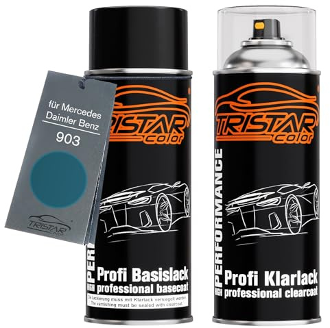 TRISTARcolor Autolack Spraydose für Mercedes/Daimler Benz 903 Blau +1K | Set aus Basislack + Klarlack, Sprühdosen 400ml