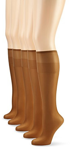 Nur Die 5er Pack Knie Seidenfein 15 DEN transparente Nylon Fein-Kniestrümpfe seidig glänzend breiter Komfortbund Damen, bronze, one size