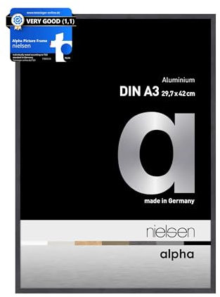 nielsen Alpha Black Oak Aluminium Picture Frame - A3, 29.7x42cm - with Float Glass and Easy Push-Turn Clips - For Photos and Art