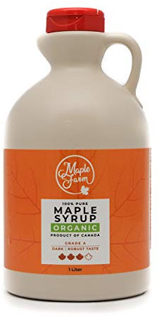 MapleFarm - Pur Sirop d'érable BIO Catégorie A, Foncé - goût robuste - 1 litre (1,32 Kg) - Organic maple syrup - Grade A - Dark, robust taste - Sirop d'érable biologique - Pancake sirop