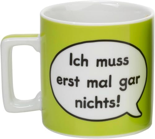 Sheepworld 42261 Tasse Wortheld Ich muss erst mal gar nichts, Porzellan, Grün/weiß