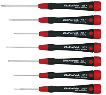Wiha Feinschraubendreher Set, PicoFinish, 7-tlg., Schlitz - Kreuz / Phillips, filigraner Präzisionsschraubendreher, Modellbau, Feinmechanik, mit Drehkappe