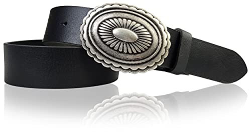 FRONHOFER Ledergürtel Damen Herren Büffelleder 4 cm Breite Schnalle 10 x 6 altsilber Boho Ethno Wechselgürtel Größen 85-125 XXL Festival Stil Made in Germany