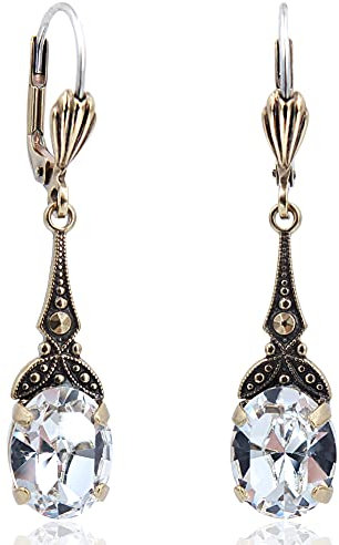 Ohrhänger Gold Jugendstil Ohrringe hängend Markenkristalle Crystal NOBEL SCHMUCK