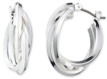 Anne Klein Silver Tone Triple Ring Hoop Earrings for Women – Click Top Layered Hoop Earrings, Elegant Silver Fashion Jewelry Hoops