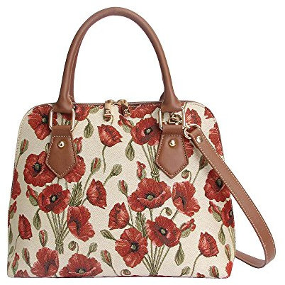 Signare Gobelin-Hand- und Umhängetasche für Damen, modische Umhängetasche, Geldbörsen für Damen, Mädchen, Teenager, Mohnblume/Ausflug, einfarbig (Poppy/Getaway Solids), Convertible Bag