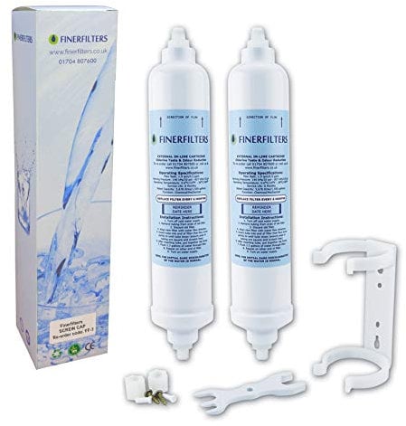 2 x Finerfilters Fridge Water Filter Compatible with Samsung EF9603, WSF100, DA2910105J, BL9808, DD7098 and Any Other Fridge Filter Connected to 1/4 LLDPE tubing