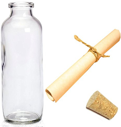 West5Products Small Clear Glass Message Bottle With Cork & A6 Parchment Paper