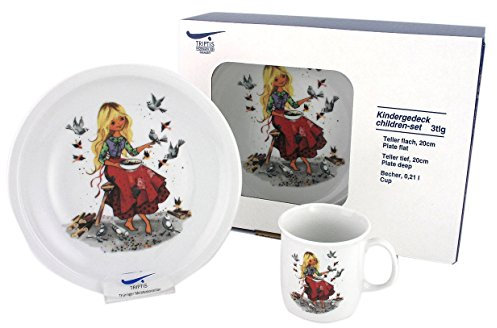 Triptis-Porzellan Aschenputtel Kindergedeck, 3 teilig Kindergeschirr, Weiß