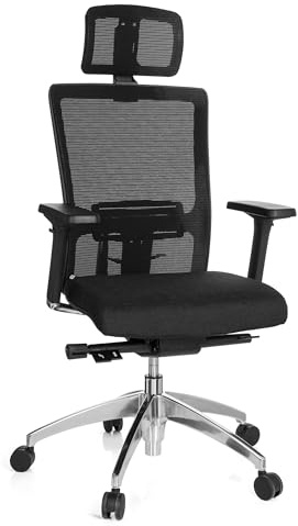 hjh OFFICE 657501 Profi Bürostuhl Astra LUX Stoff/Netz Schwarz Drehstuhl mit Lordosenstütze, Armlehnen höhenverstellbar