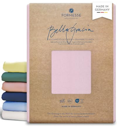 Formesse – Bella Gracia Jersey Spannbettlaken 200x220-200x240cm - bis 25cm Höhe - 97% Baumwoll-Kompaktgarn/Spannbetttuch aus Deutschland/Baumwoll Bettlaken mit Elastan - Farbe Rose