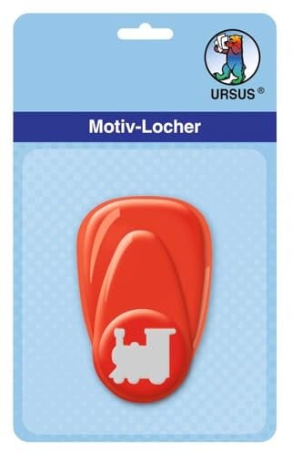 Ursus 19470004 - Motivlocher mit Hebel klein, Zug, rot, ausgestanztes Motiv ca. 16 mm, aus Kunststoff mit Metallstanze, geeignet für Grammaturen von 160 220 g /qm