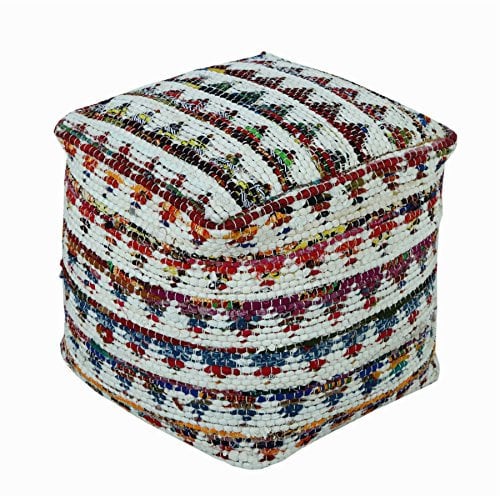 Homescapes Chindi Sitzwürfel Fußhocker quadratisch Ethno Look bunt Creme 40 x 40 x 40 cm