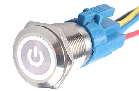 Mintice KFZ Kippschalter Druckschalter Schalter Drucktaster Wippschalter 19mm 12V Weiß LED Licht Metall Buchse Stecker Draht