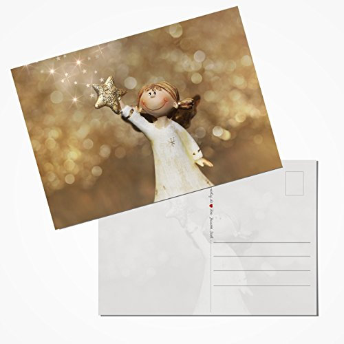 Logbuch-Verlag 100 Engel Schutzengel Postkarten Weihnachten Weihnachtspostkarten gold 10,5 x 14,8 cm Grußkarte für Kinder und Erwachsene