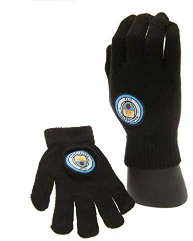 Manchester City FC Football Club Crest Badge Black Knitted Gloves Official