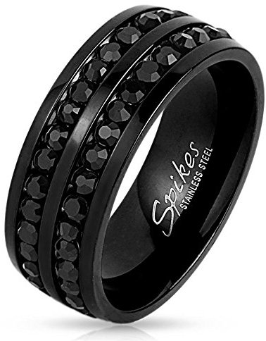 Tapsi´s Coolbodyart® Finger Ring Edelstahl 8mm Breit Doppelt Reihe Zirkonia Schwarz 63(20)