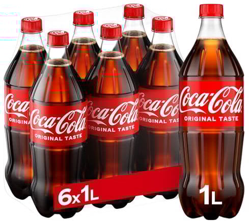 Coca-Cola Original Taste – 6 Bottiglie da 1 L, Tutto il Gusto Originale di Coca-Cola in bottiglia PET 100% Riciclabile, Bevanda Analcolica
