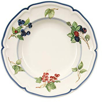 Villeroy & Boch Cottage Piatto Fondo con Decorazione di Frutta, Porcellana, Fondo in Stile Country con Bordo Decorato Blu, Lavabile in Lavastoviglie, 23 cm