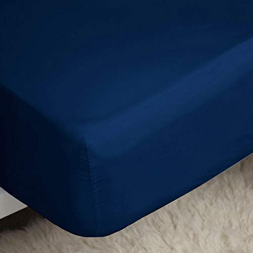 Belledorm Easycare Polycotton Percale 200 Thread Count 11 Inch Deep Fitted Sheet, Navy, Single