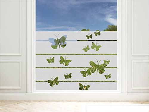 Sichtschutzfolie Schmetterlinge, Silbergrau Optik, Milchglasfolie Fenster-Folie für Badezimmer Küche, Glastüren und Fenster / 100x57cm