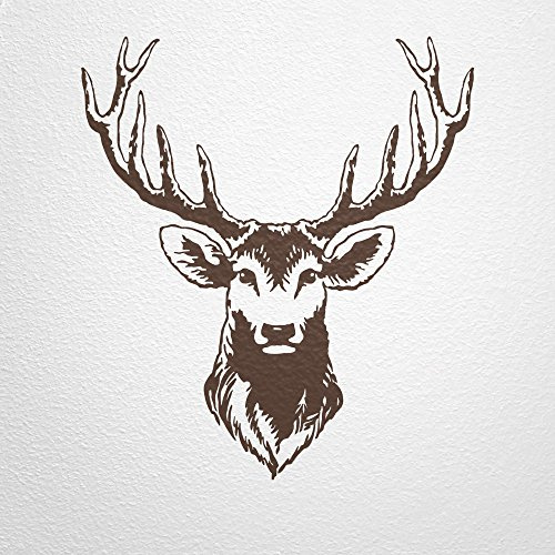 WANDfee Wandtattoo Hirsch Hirschkopf Hirschgeweih Wandsticker selbstklebend | Größe 56 x 50 cm Farbe dunkelbraun