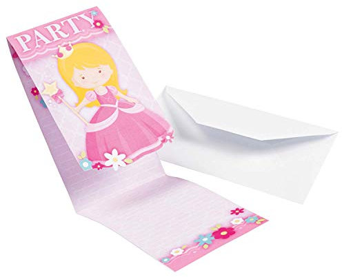Amscan 9900402 - Einladungskarten Prinzessin mit Umschlägen, 8 Stück, Größe 8 x 14,1 cm, My Princess, Einladung, Geburtstag, Kinderparty, Mottoparty, Party, Karneval, Märchen