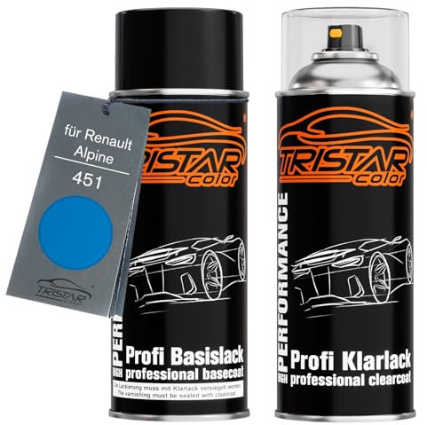 TRISTARcolor Peinture voiture Kit bombes de peinture pour Renault/Alpine 451 Bleu E.D.F. Peinture de base vernis clair aérosol 400 ml